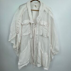 Anthropology Lilka White Gathered Cinch Sleeve Full Zip Tunic Blouse Size XS/S